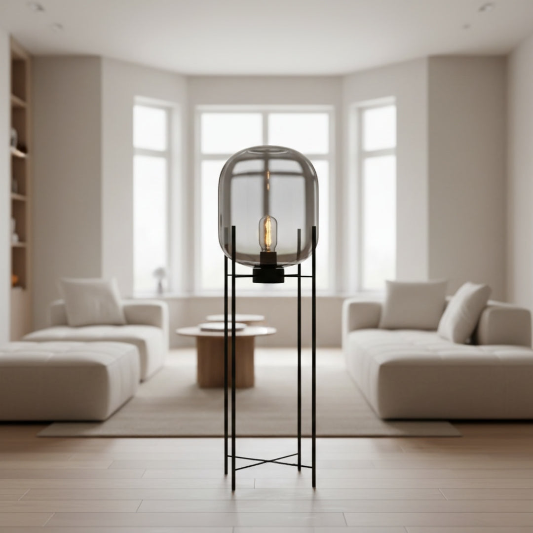 Stehlampe Schmiedeeisen und Glas