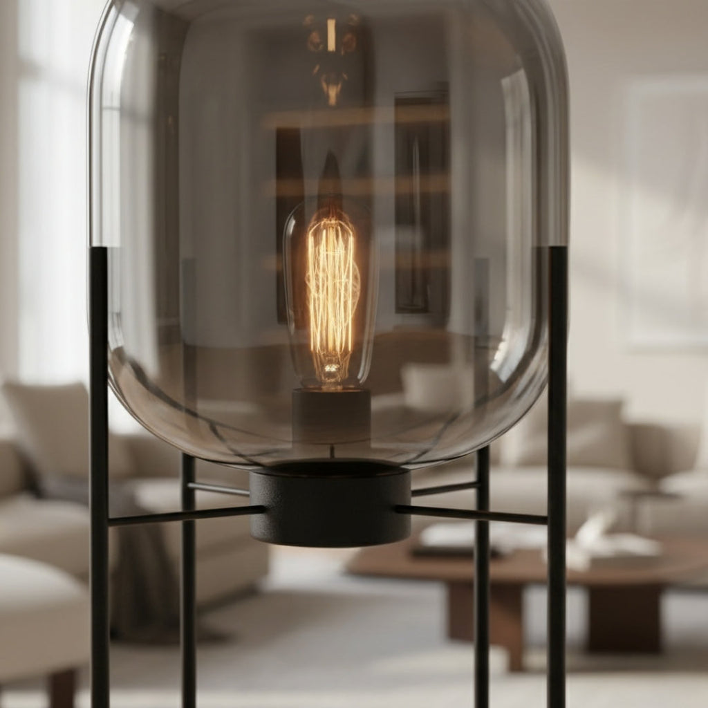 Stehlampe Schmiedeeisen und Glas