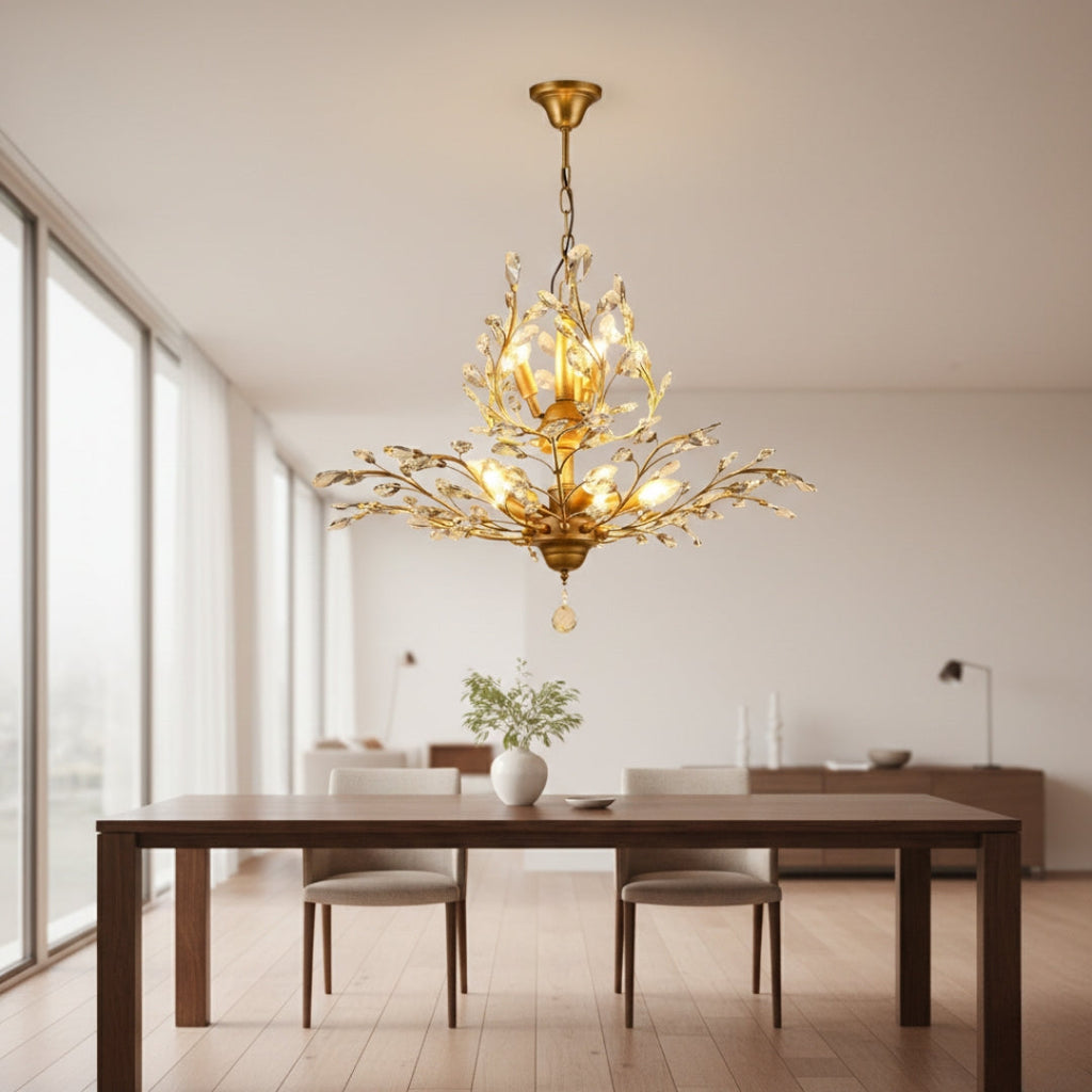 Kronleuchter LED Kristall Golden Blätter Elegant