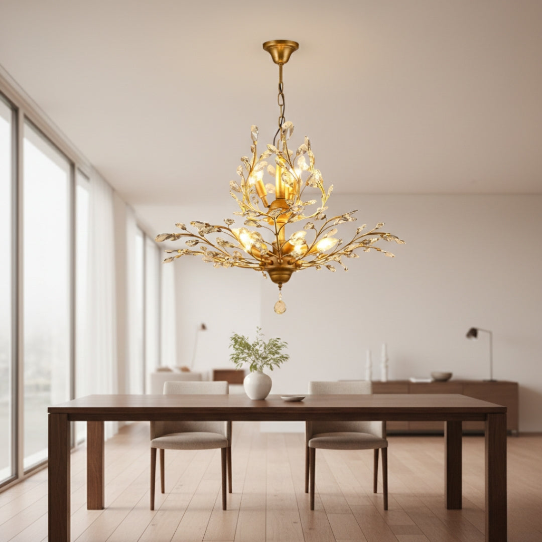 Kronleuchter LED Kristall Golden Blätter Elegant