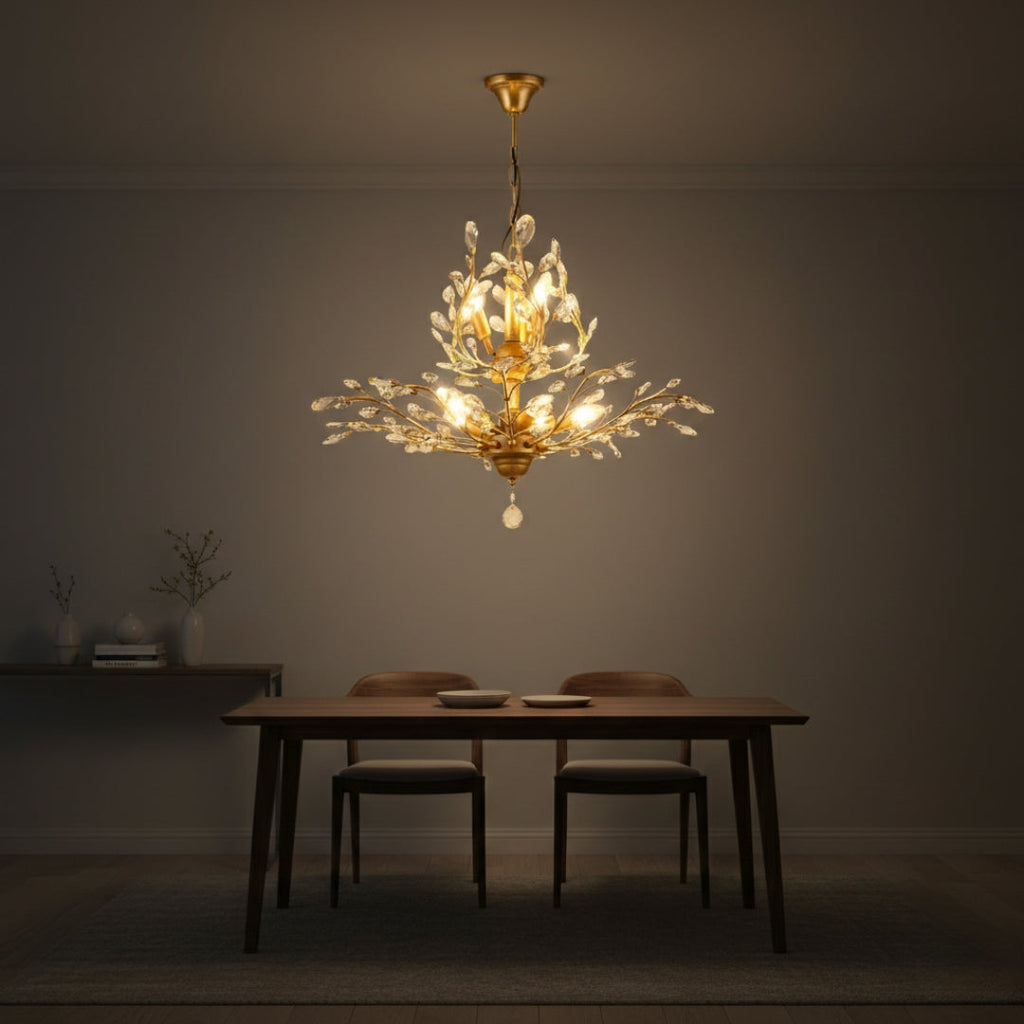 Kronleuchter LED Kristall Golden Blätter Elegant