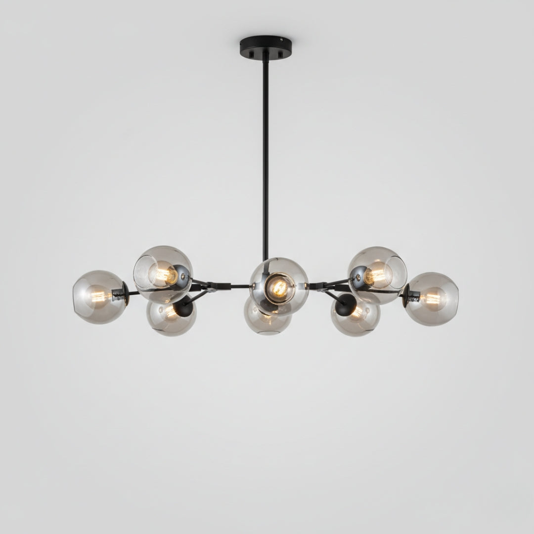 Kronleuchter Beans LED aus Metall und Bubbelglas
