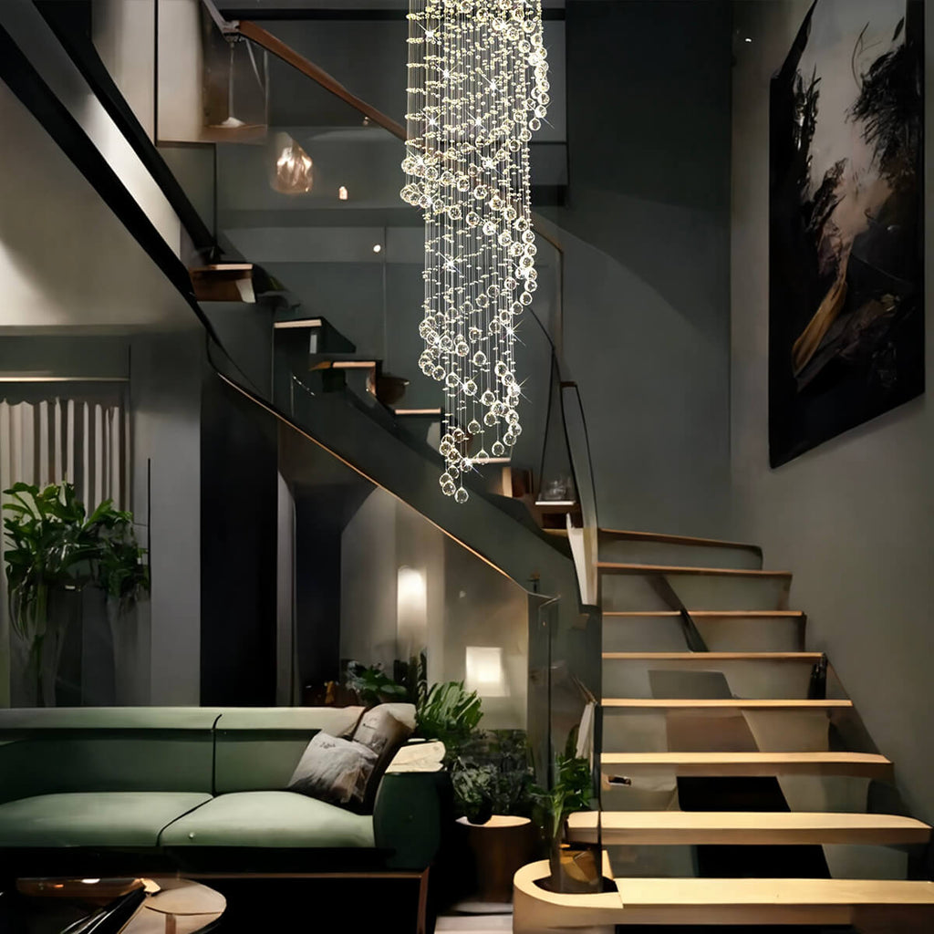 Kronleuchter Spirale Regen Kristall Chrom für Treppenhaus und Eingang