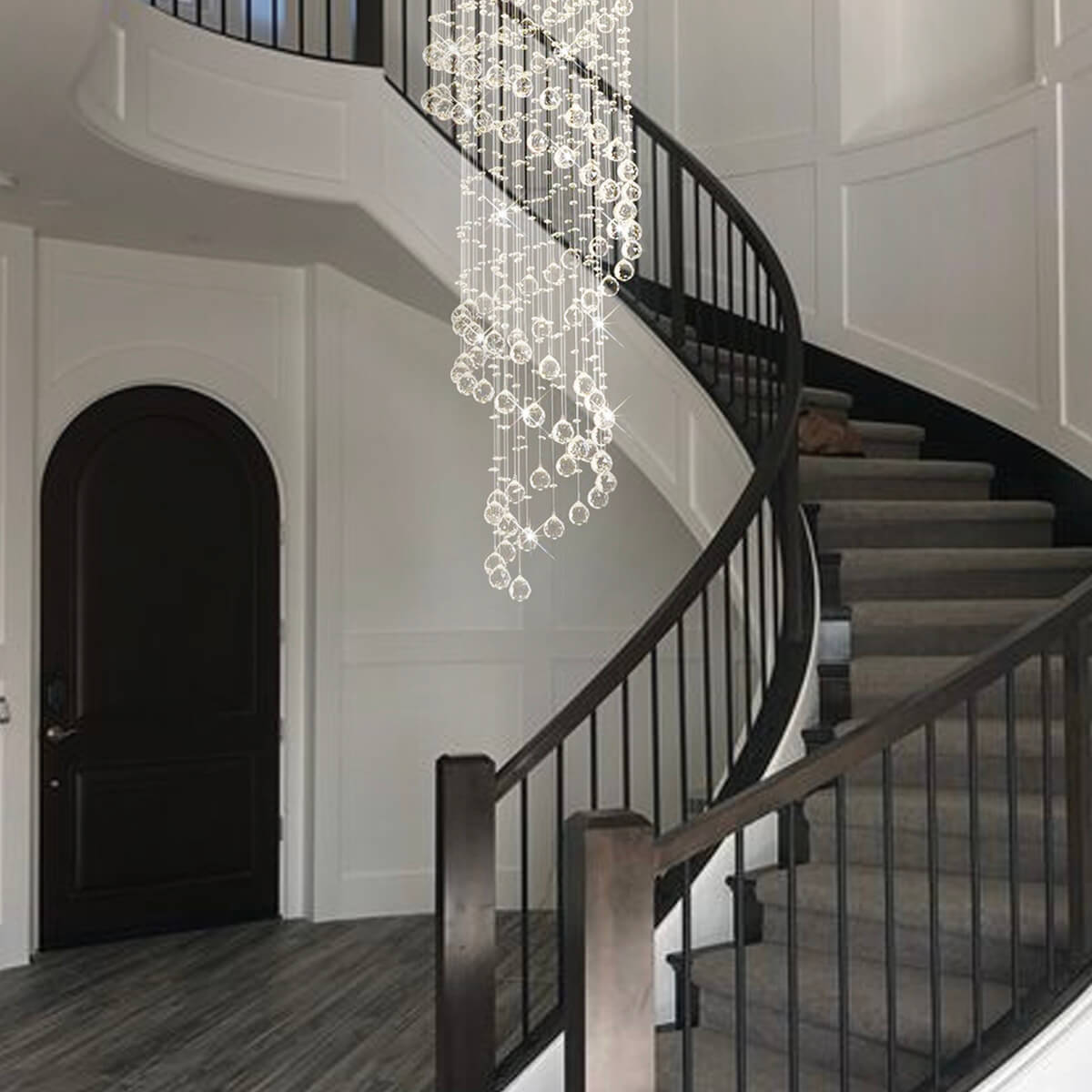 Kronleuchter Spirale Regen Kristall Chrom für Treppenhaus und Eingang