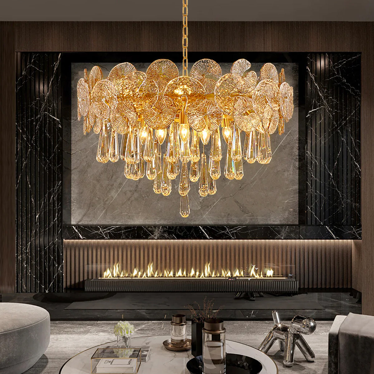 Kronleuchter Glas Gold Kugeln Wohnzimmer