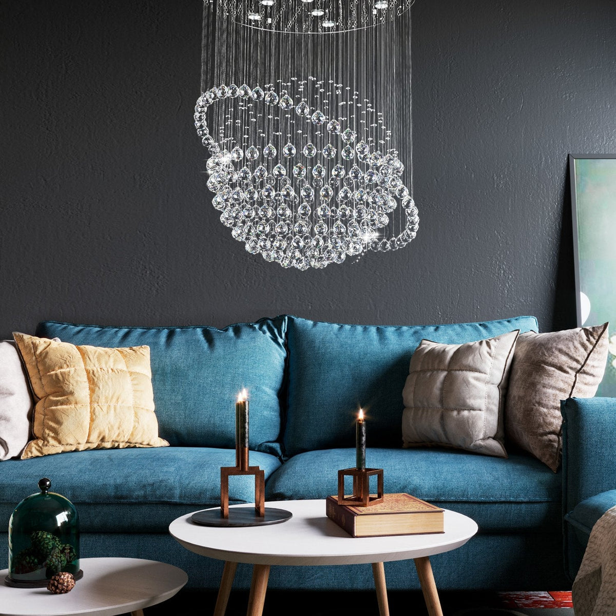 Kronleuchter Kugel Kristall Silber Wohnzimmer