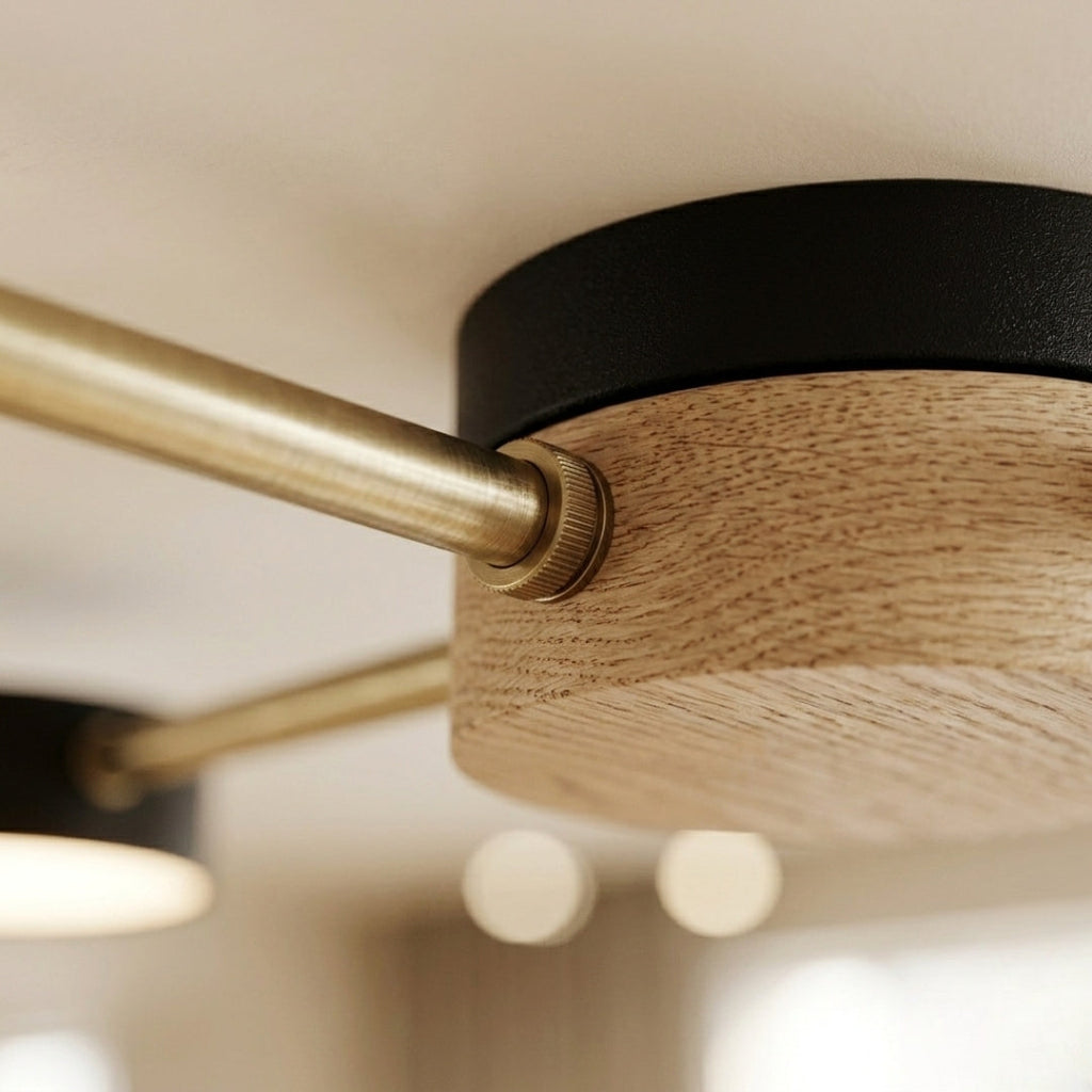 Deckenleuchte LED Holz Metall mit Cercles leuchtend