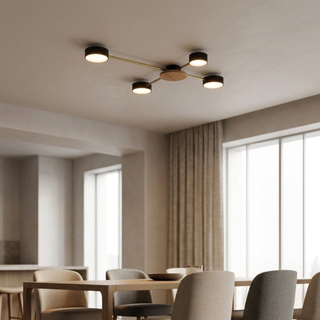 Deckenleuchte LED Holz Metall mit Cercles leuchtend