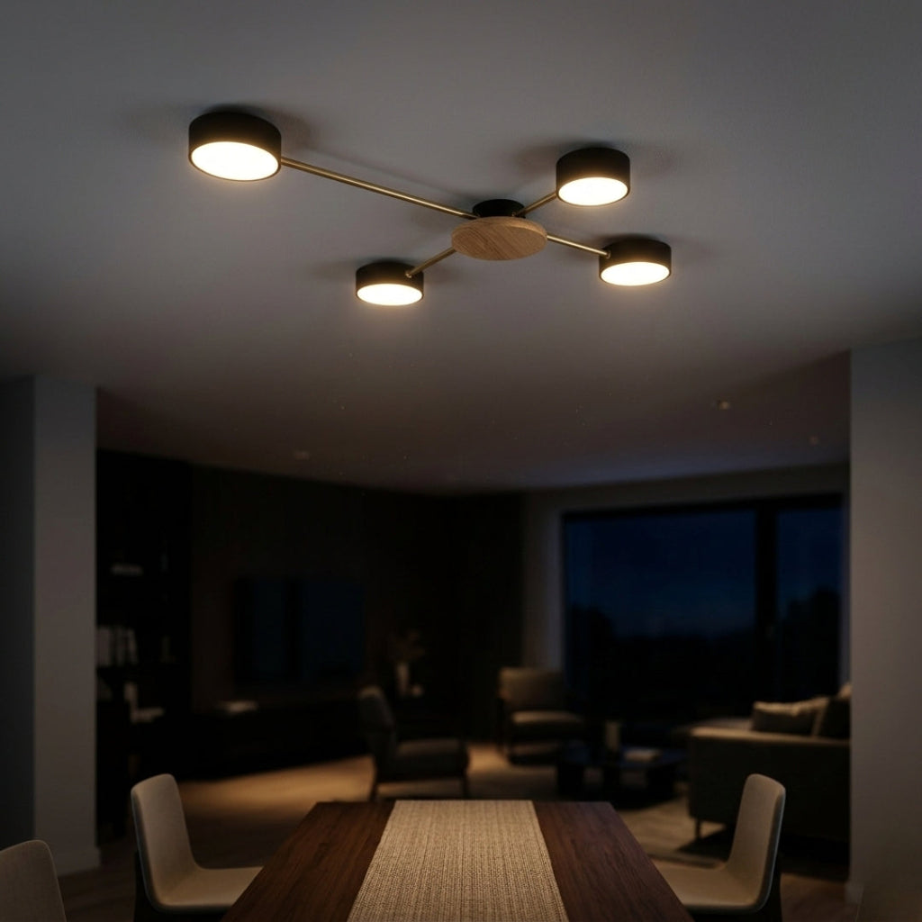 Deckenleuchte LED Holz Metall mit Cercles leuchtend