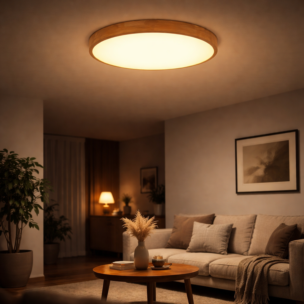 Deckenleuchte LED Rund Ultradünn aus Massivholz