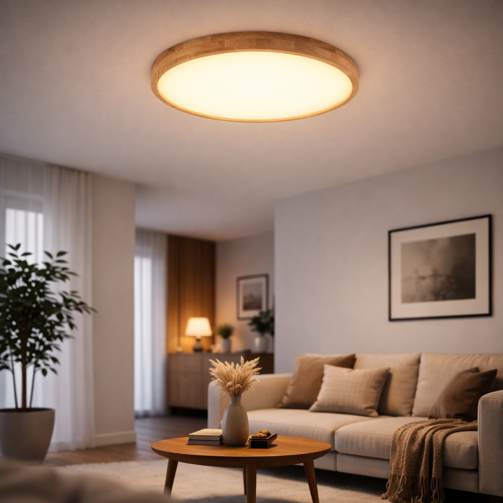Deckenleuchte LED Rund Ultradünn aus Massivholz