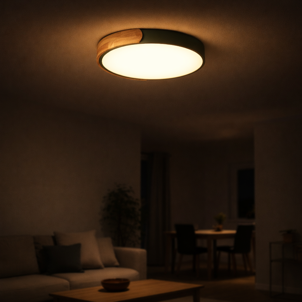 Deckenleuchte LED Rund Metall Holz Stil Macaron