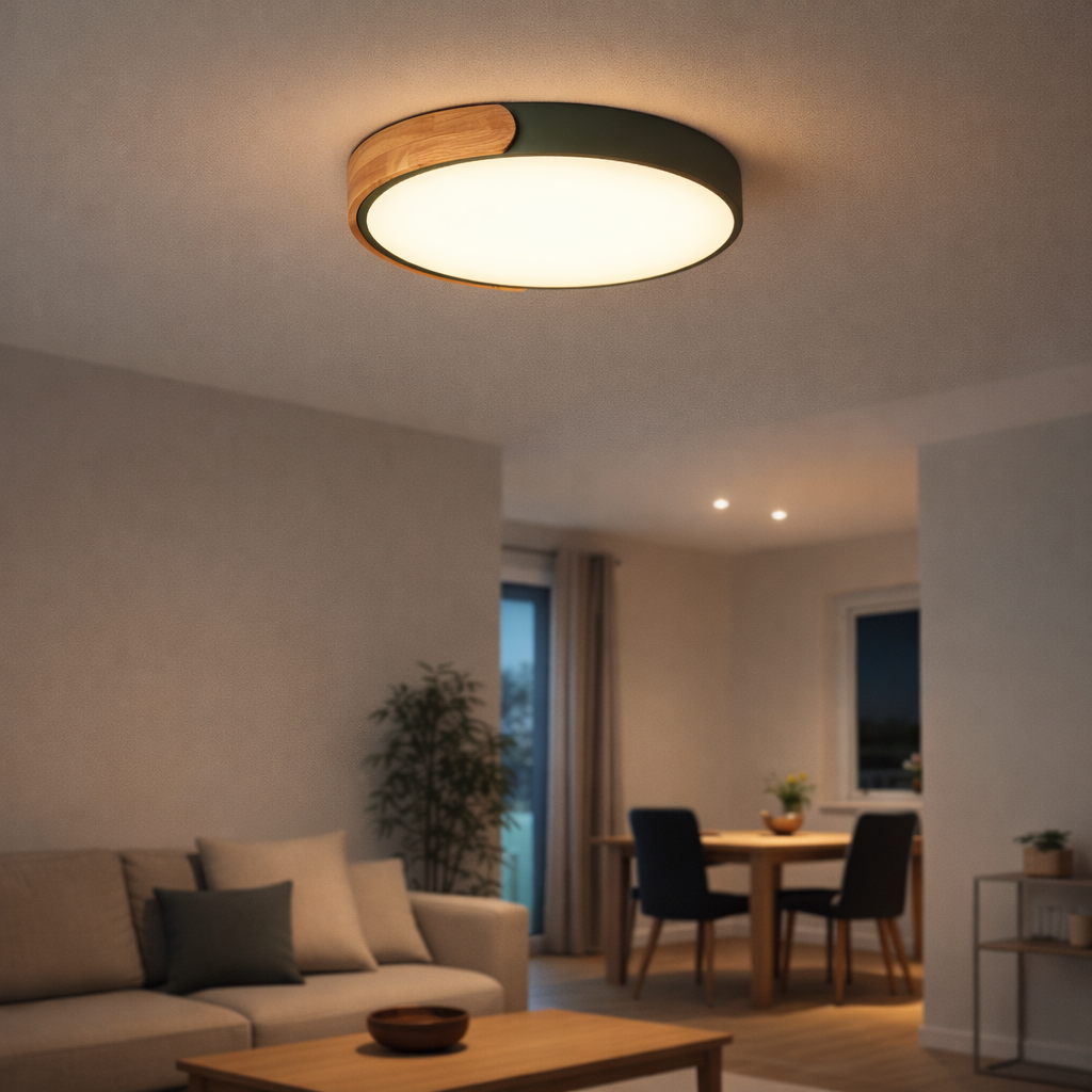 Deckenleuchte LED Rund Metall Holz Stil Macaron