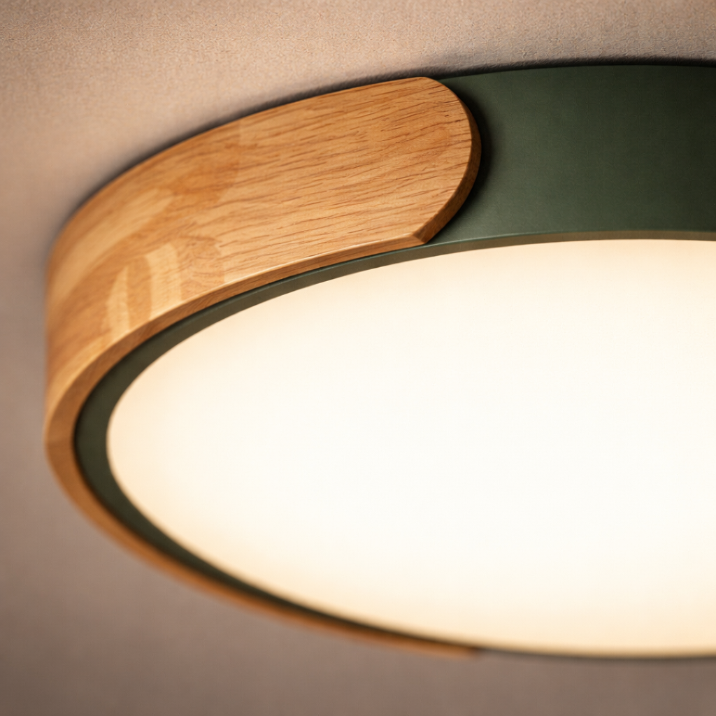 Deckenleuchte LED Rund Metall Holz Stil Macaron