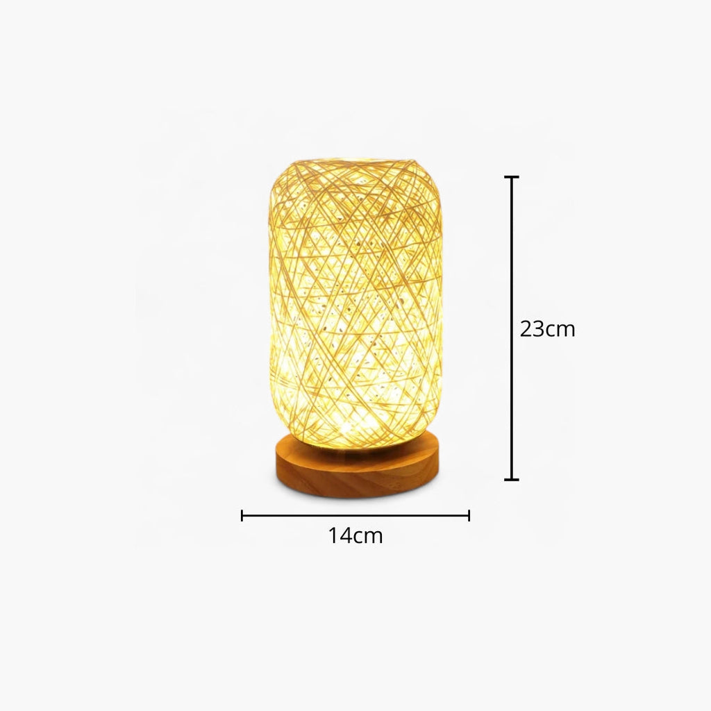 Nachttischlampe Rattan und Holz
