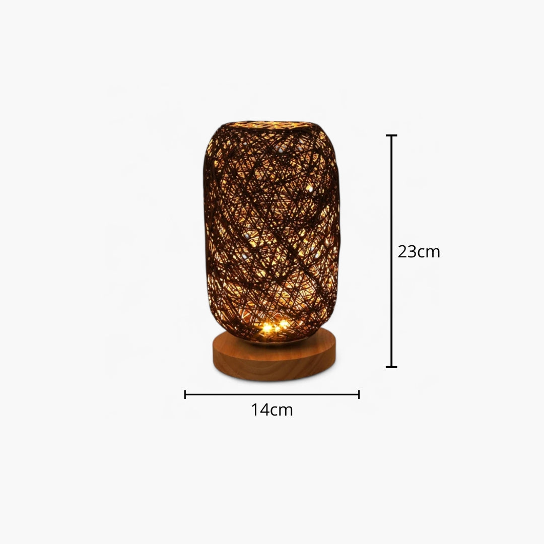 Nachttischlampe Rattan und Holz