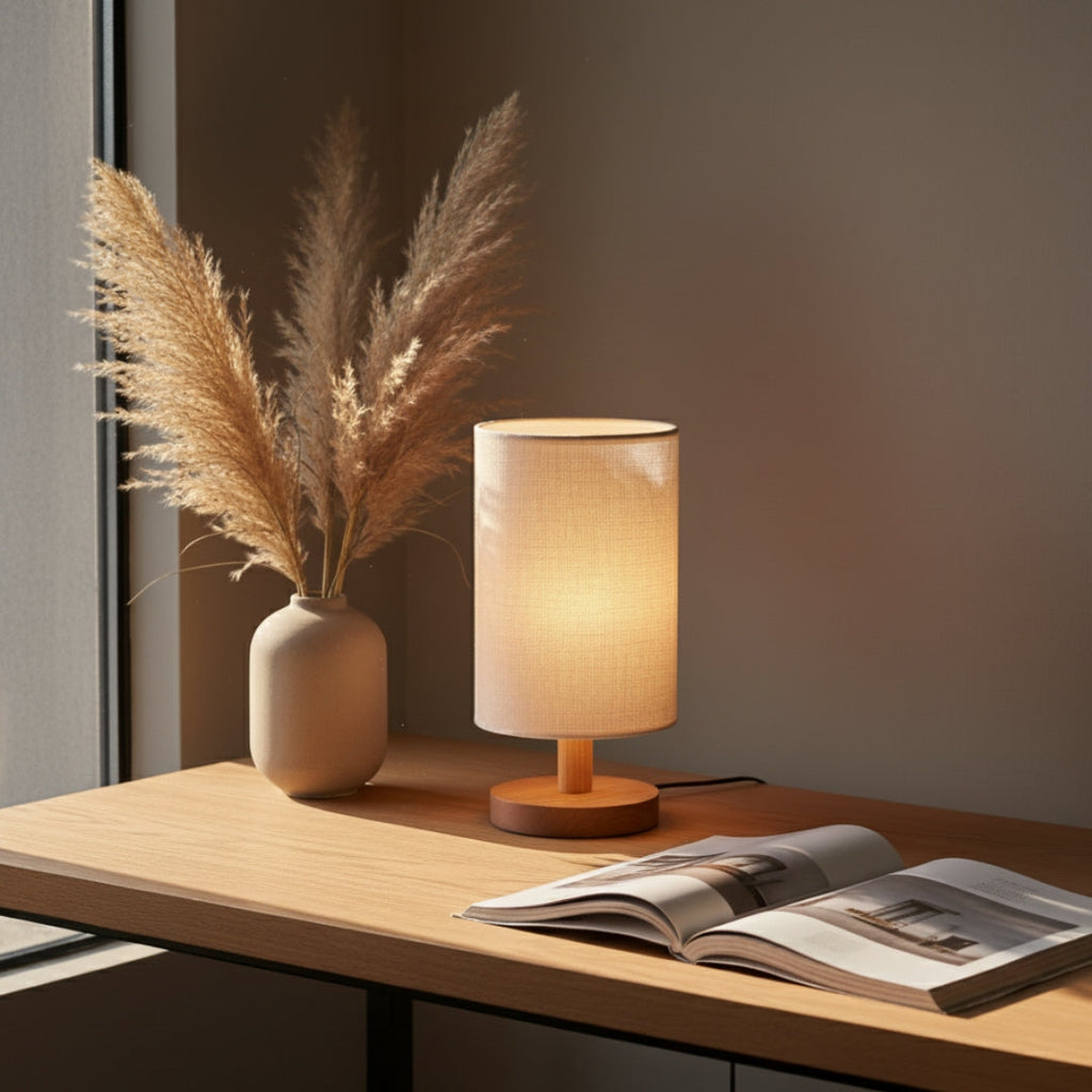 Nachttischlampe aus Leinen