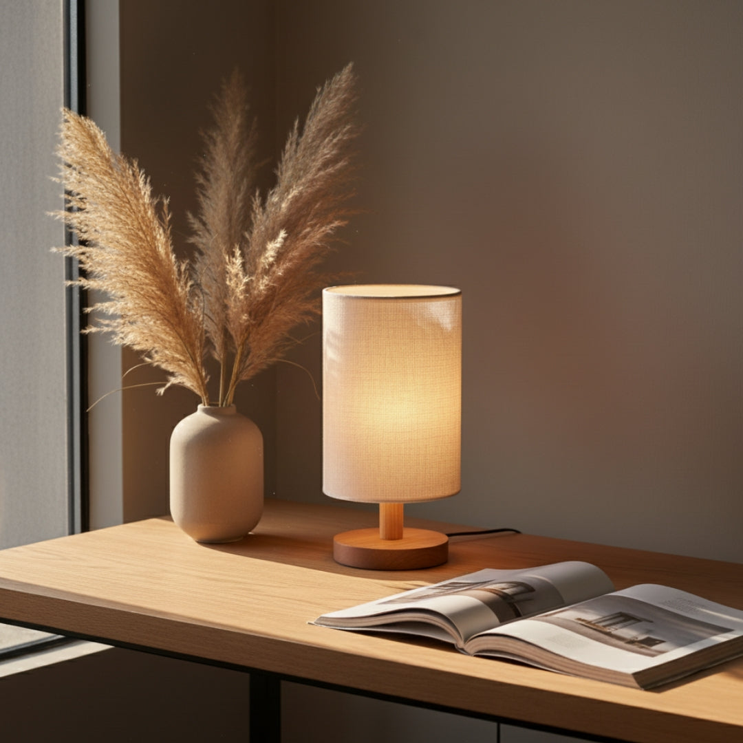 Nachttischlampe aus Leinen