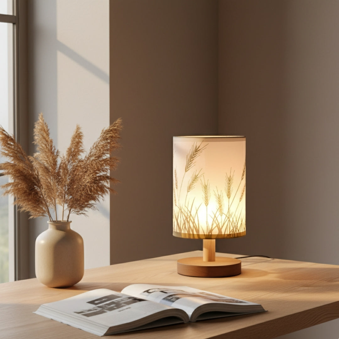 Nachttischlampe aus Leinen