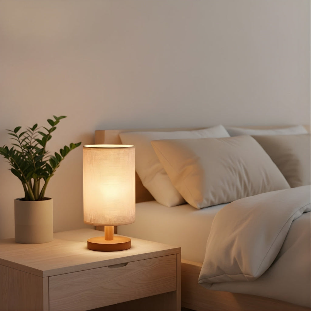Nachttischlampe aus Leinen