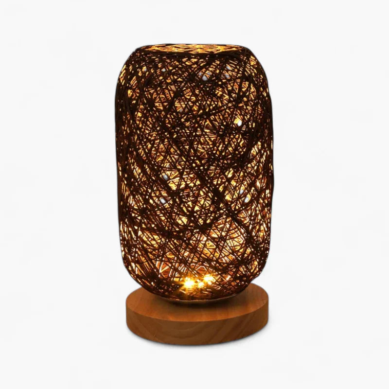 Nachttischlampe Rattan und Holz