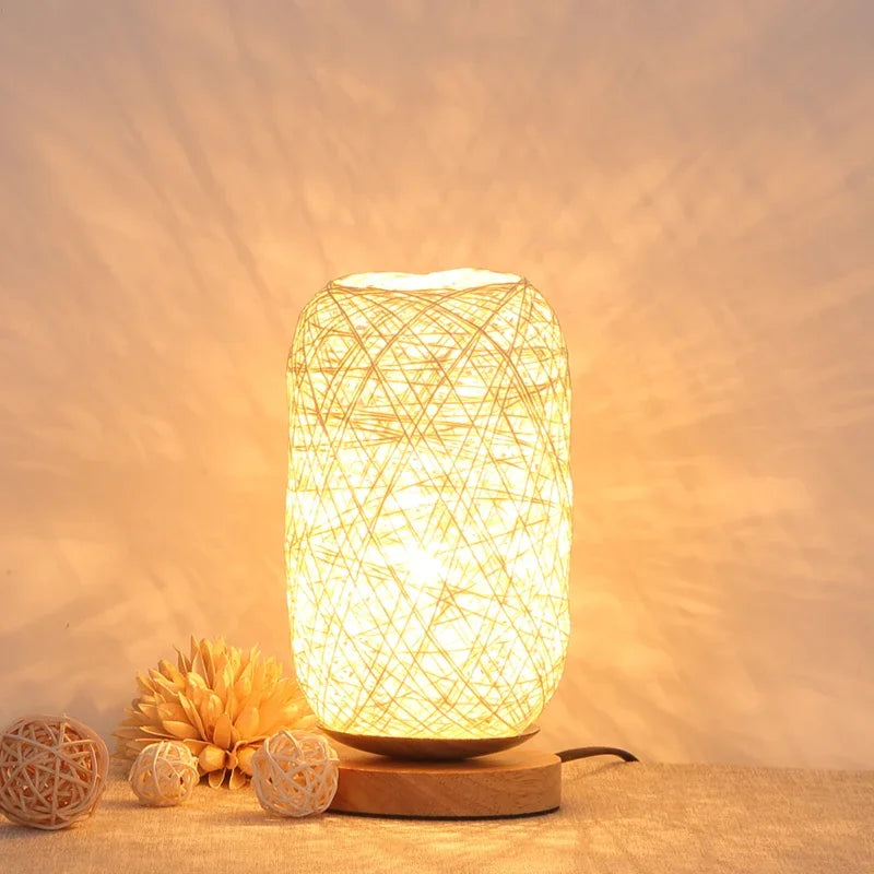 Nachttischlampe Rattan und Holz