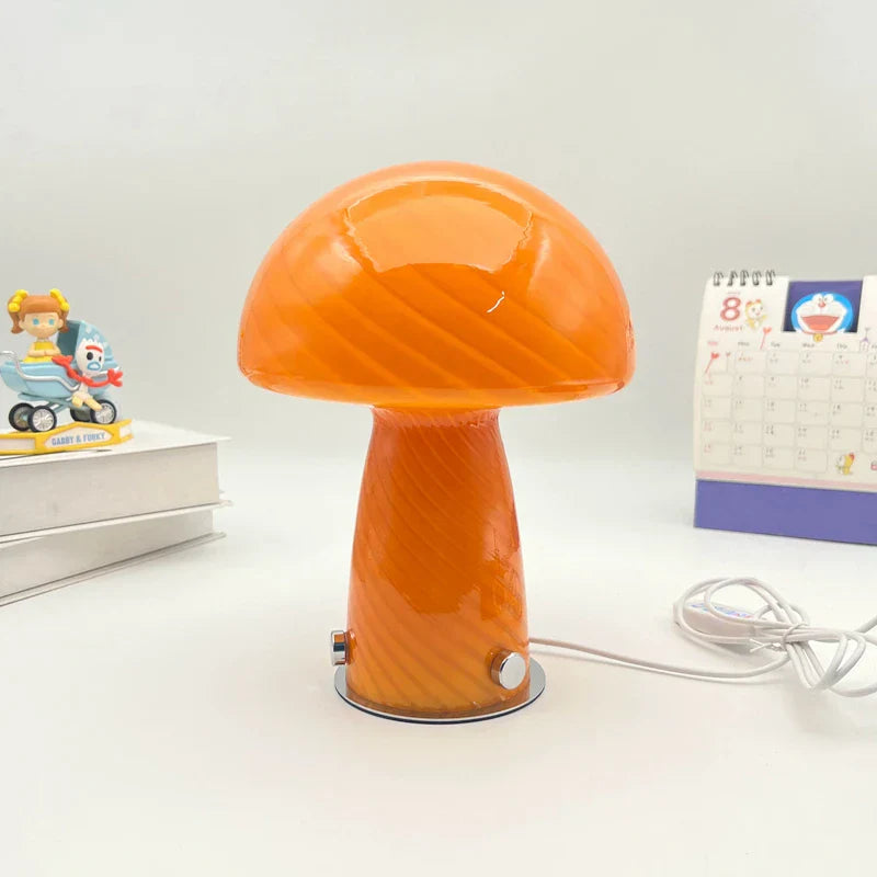 Nachttischlampe Pilz aus Glas