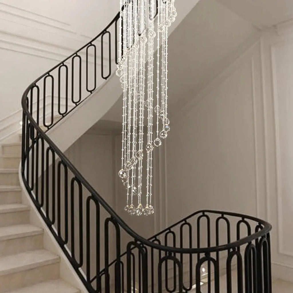Kronleuchter Spirale Regen aus Kristall Chrom für Treppenhaus