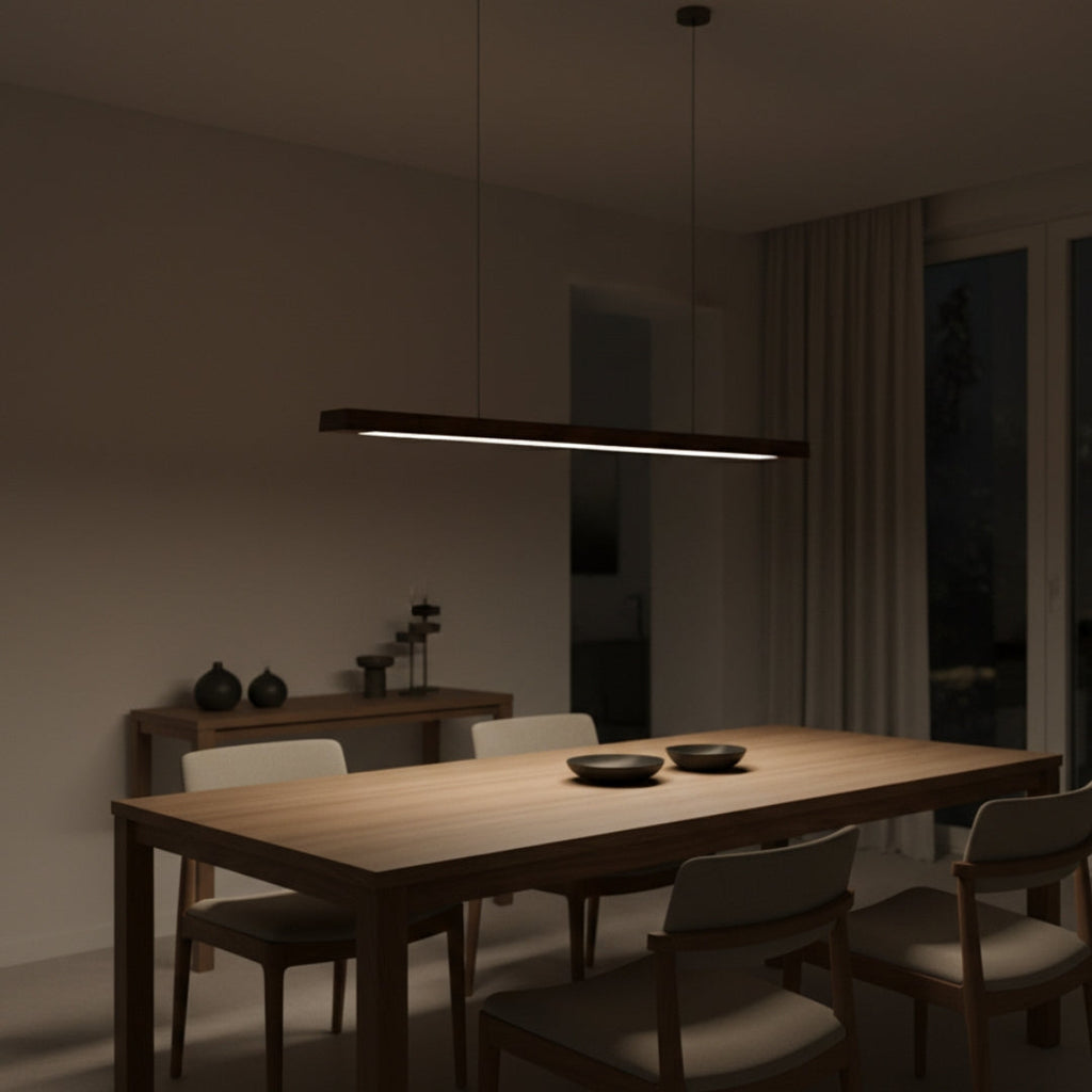 Pendelleuchte LED modern aus Holz länglich Hang