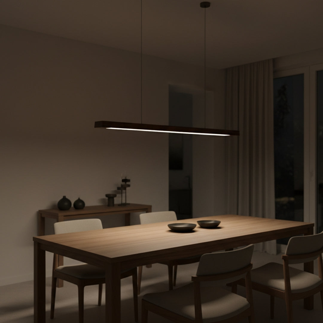 Pendelleuchte LED modern aus Holz länglich Hang