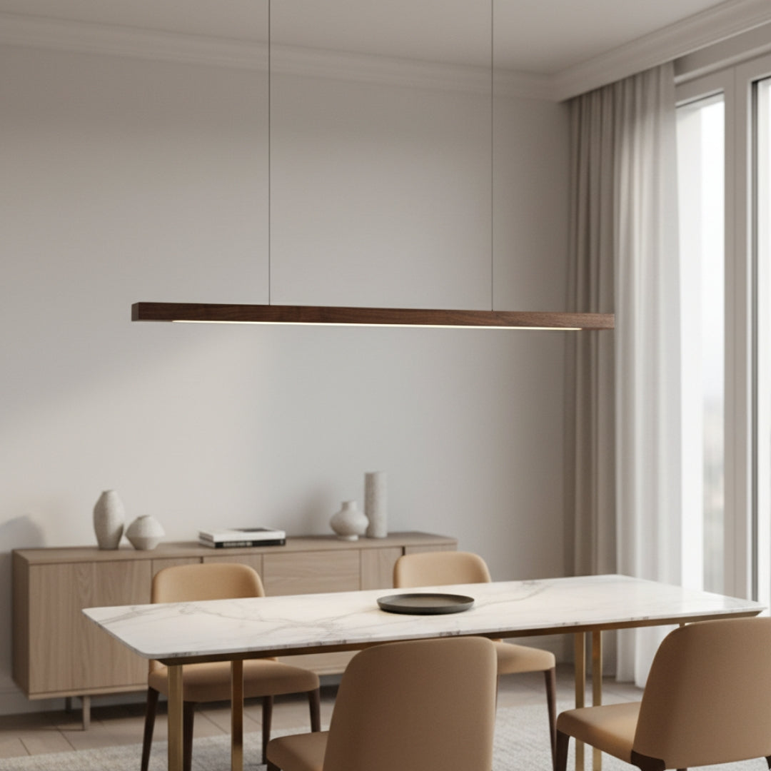 Pendelleuchte LED modern aus Holz länglich Hang