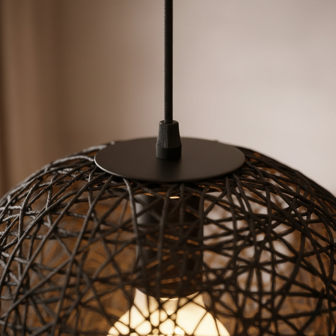 Pendelleuchte Kugel aus Papier geflochten Stil Rattan-Optik Design modern