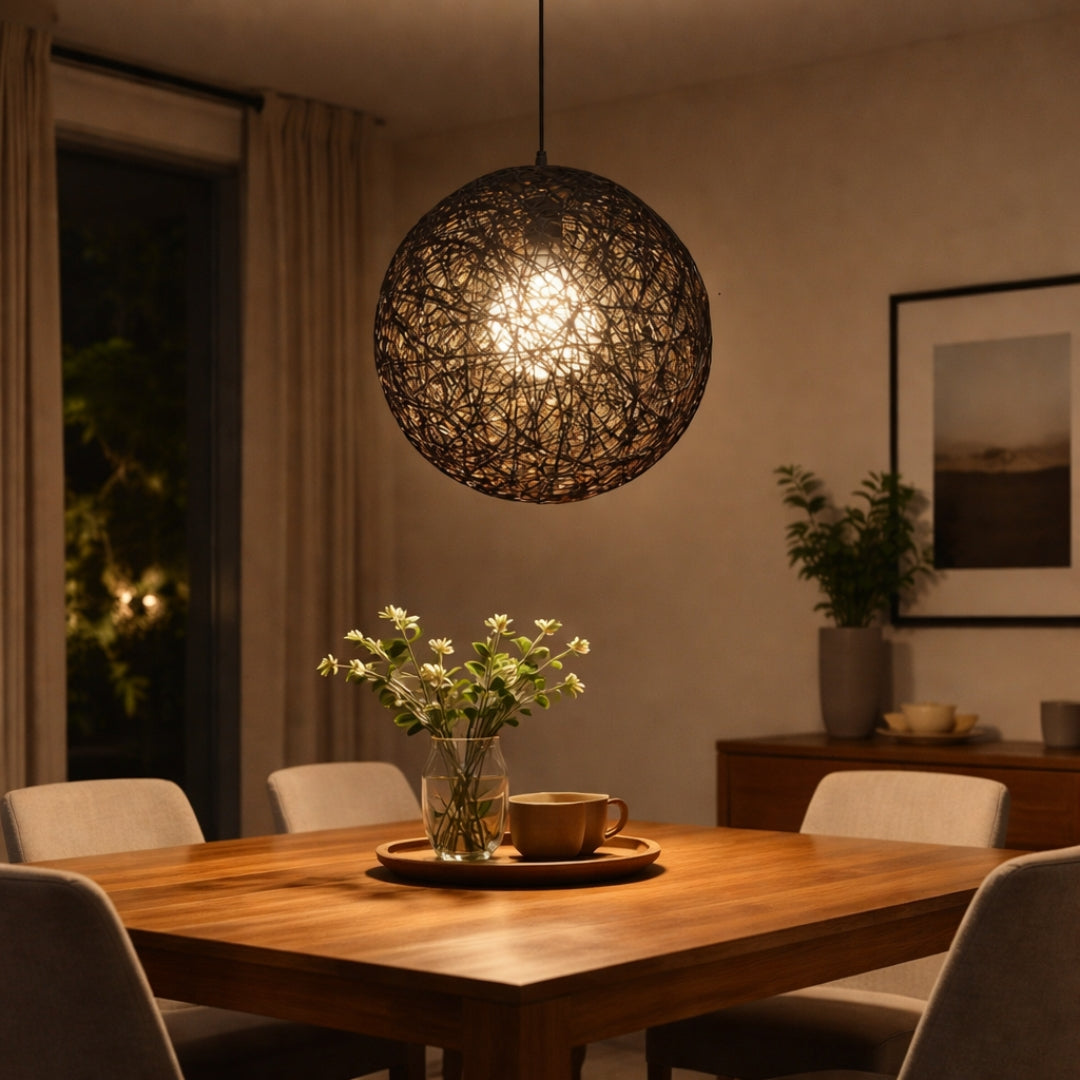 Pendelleuchte Kugel aus Papier geflochten Stil Rattan-Optik Design modern