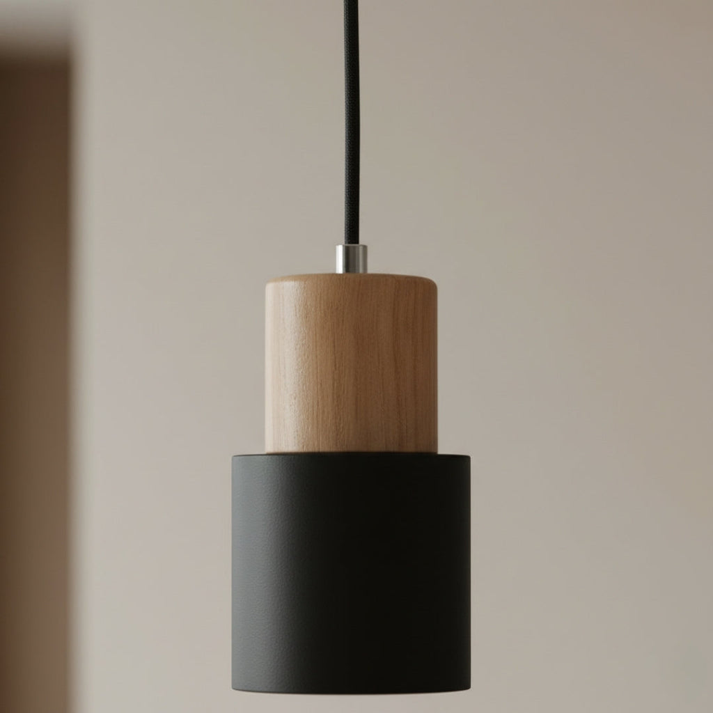 Pendelleuchte Zylindrisch Holz und Metall Farbig
