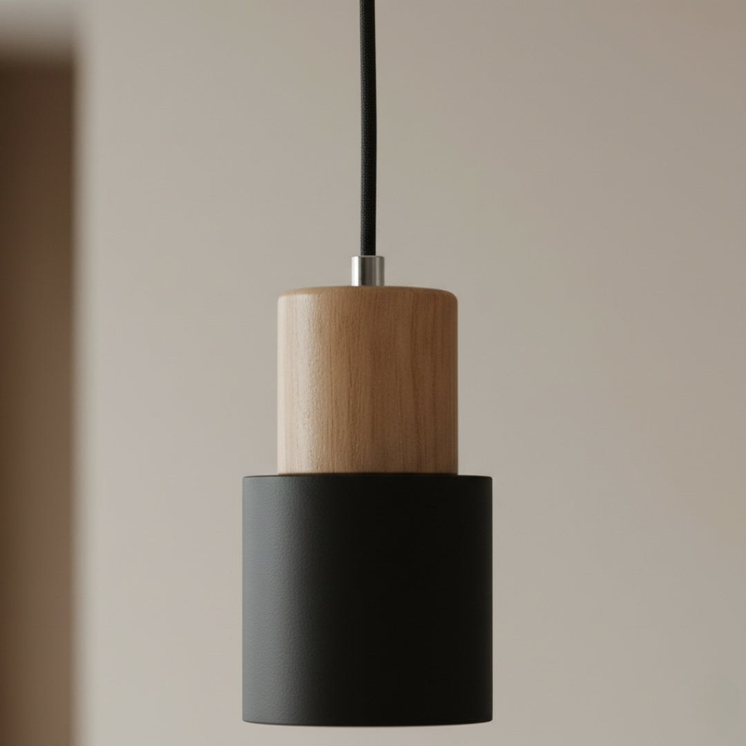 Pendelleuchte Zylindrisch Holz und Metall Farbig