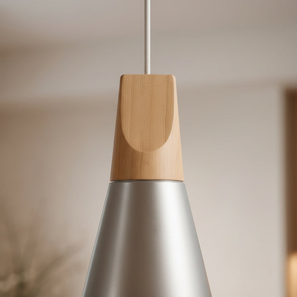 Pendelleuchte LED Holz und Aluminium in Form von Kegel