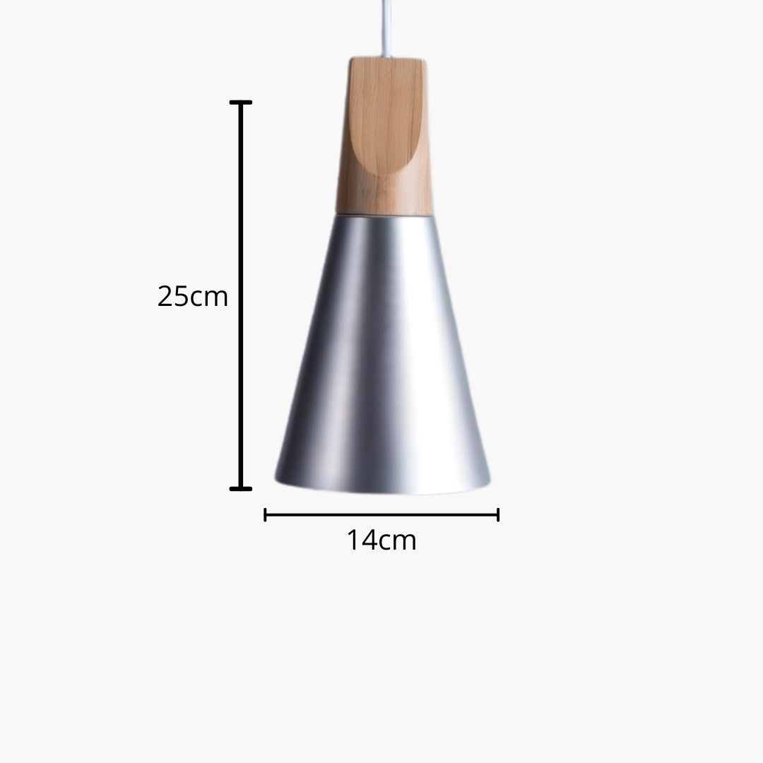 Pendelleuchte LED Holz und Aluminium in Form von Kegel