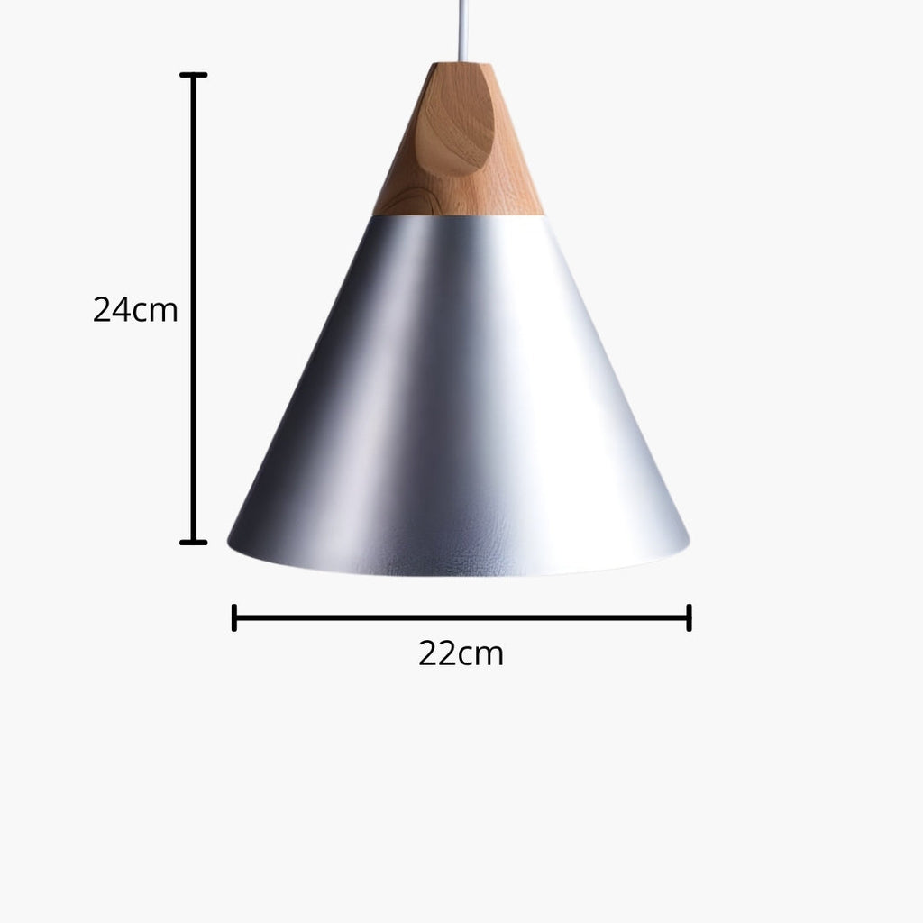 Pendelleuchte LED Holz und Aluminium in Form von Kegel