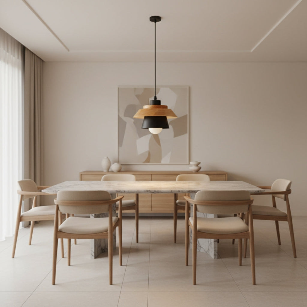 Pendelleuchte Farbiges Metall und Holz Stil Skandinavisch