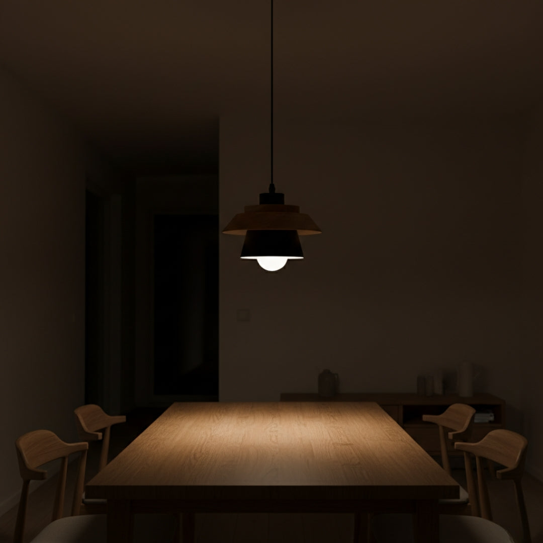 Pendelleuchte Farbiges Metall und Holz Stil Skandinavisch