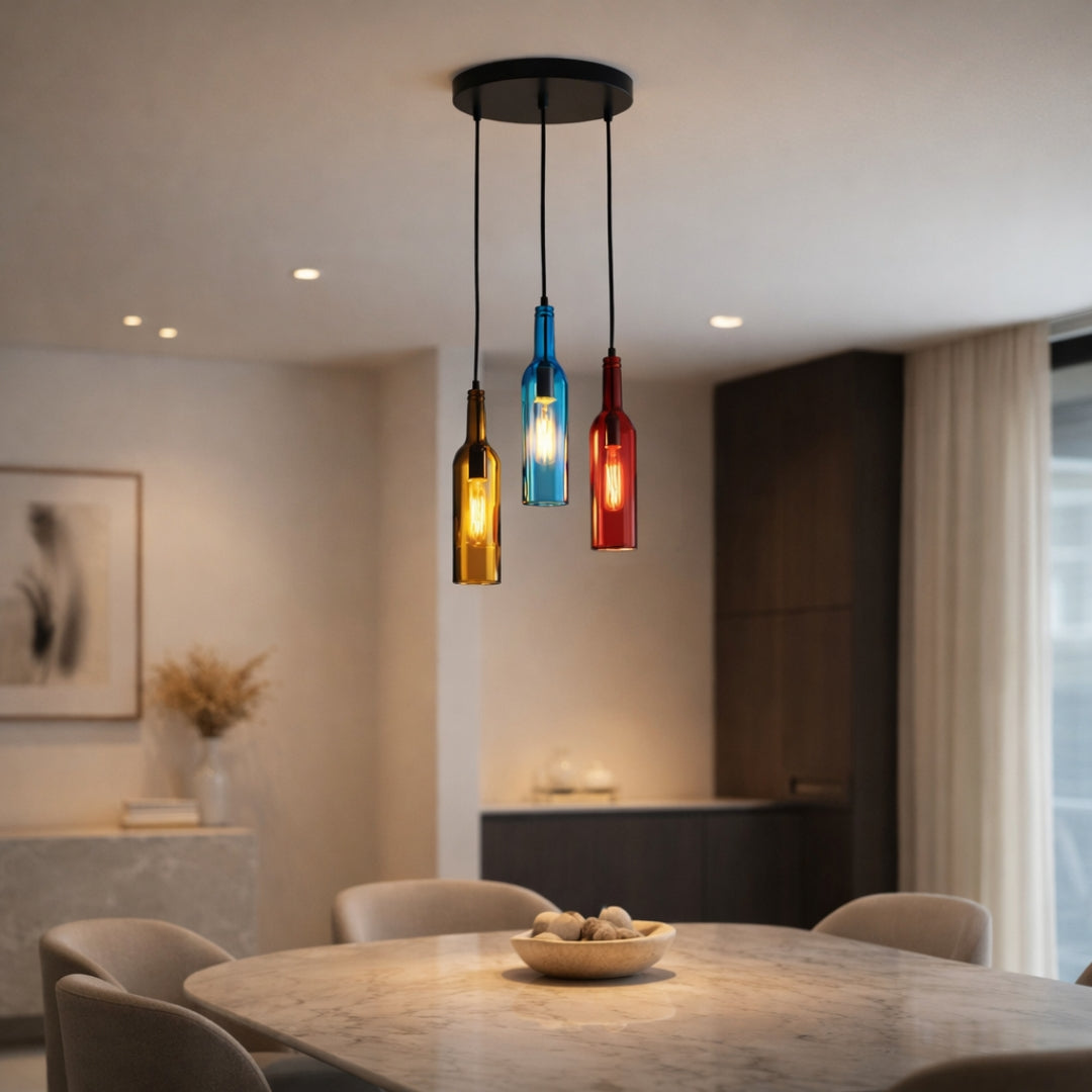 Pendelleuchte aus Glas Design Flasche modern