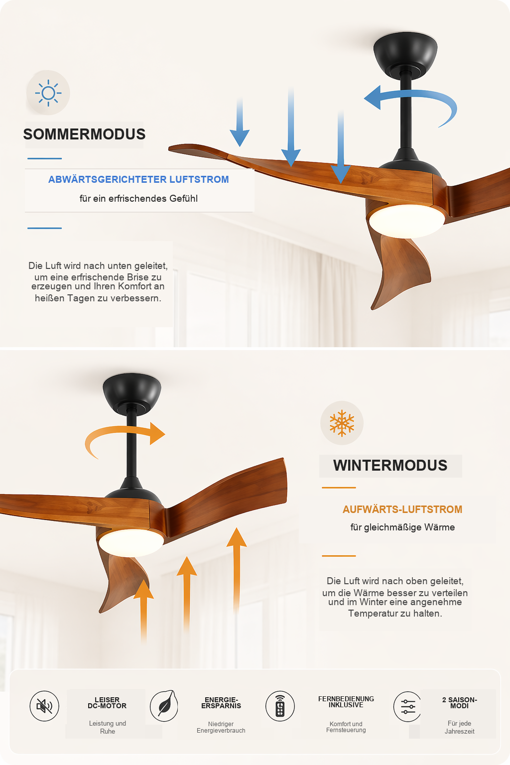 Cygnéo | Nordischer Ventilator LED Fernbedienung 132 cm