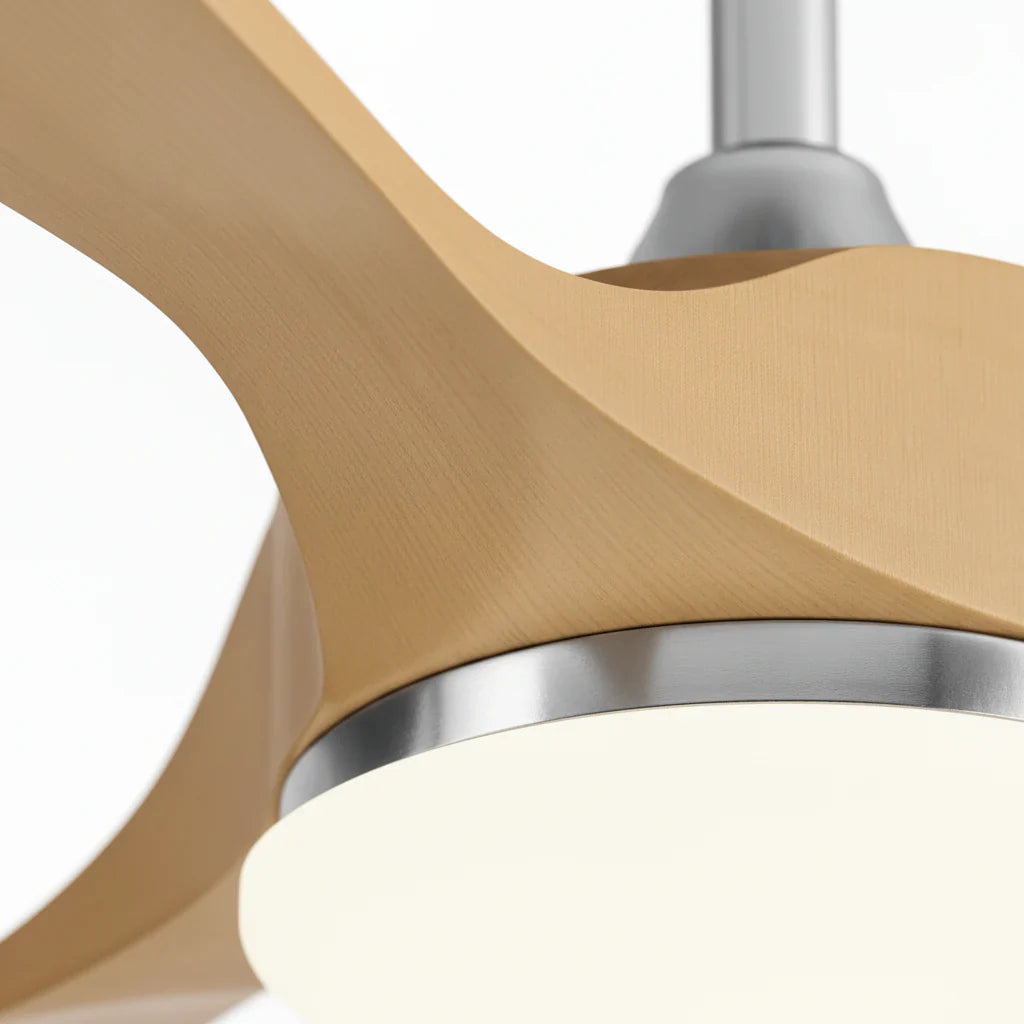 Zéphyr | Vintage-Ventilator Silber und Naturholz, LED
