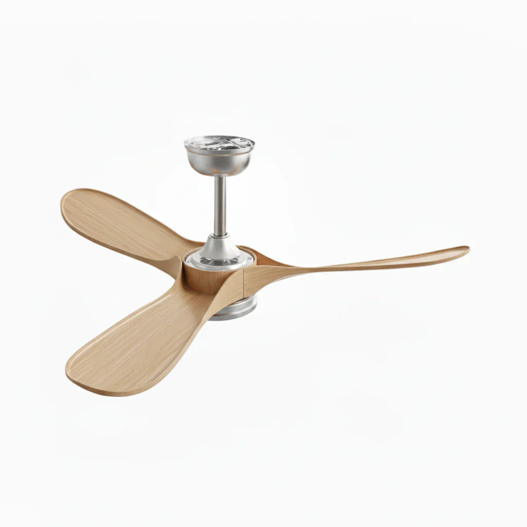 Zéphyr | Vintage-Ventilator Silber und Naturholz, LED