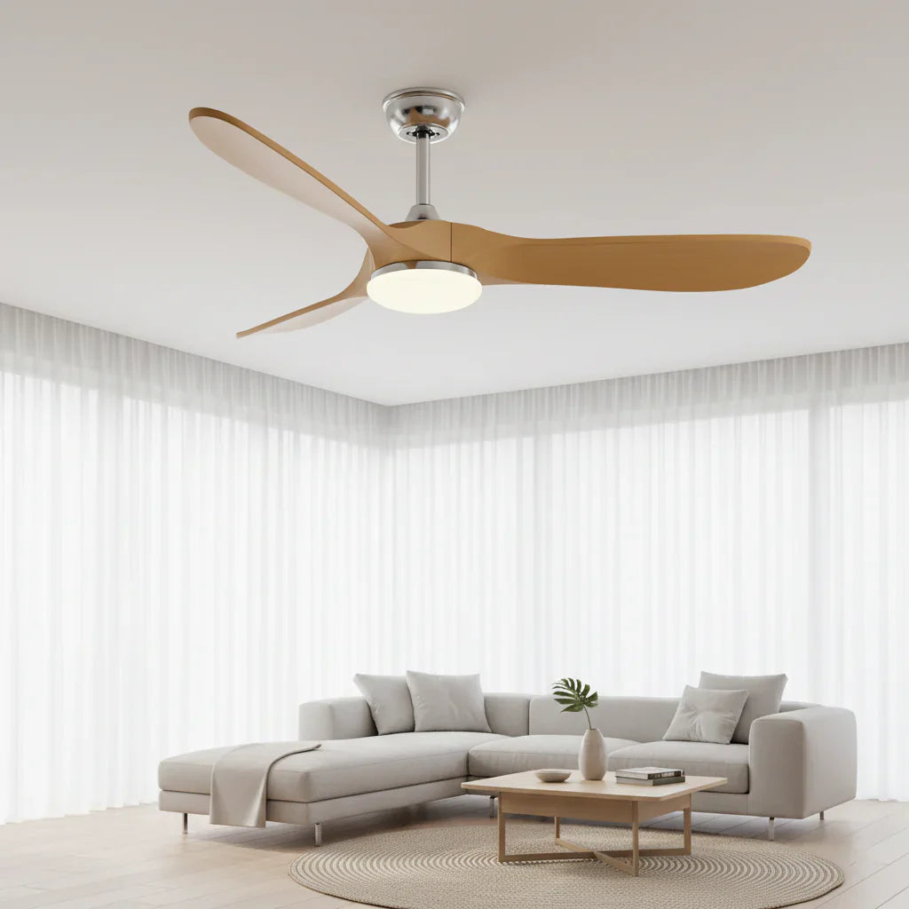 Zéphyr | Vintage-Ventilator Silber und Naturholz, LED