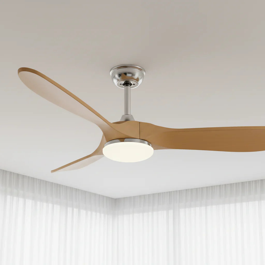 Zéphyr | Vintage-Ventilator Silber und Naturholz, LED