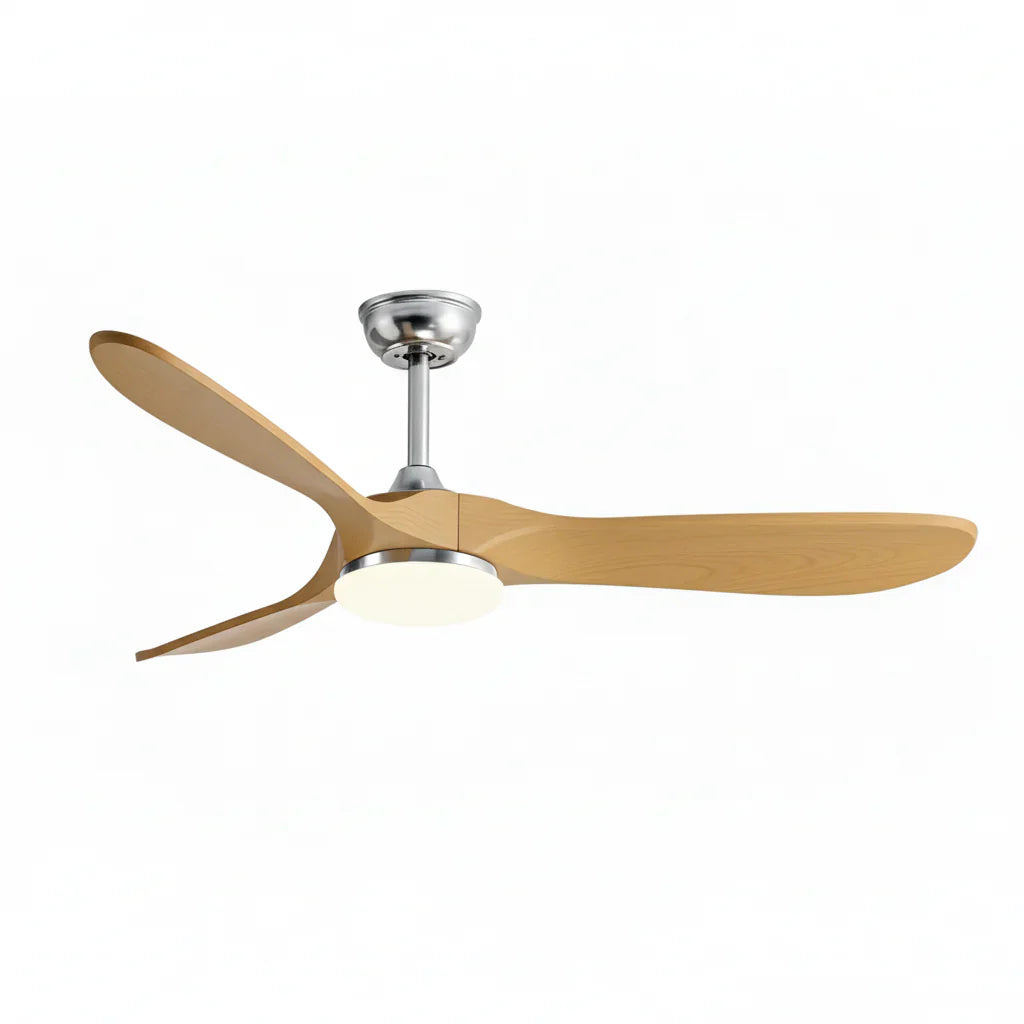 Zéphyr | Vintage-Ventilator Silber und Naturholz, LED