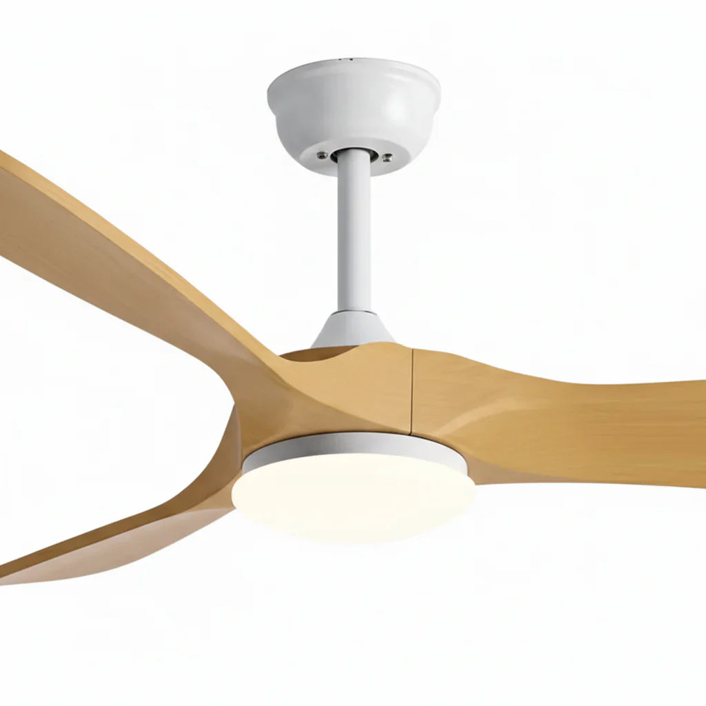 Aria | Vintage-Ventilator Weiß und Naturholz, LED