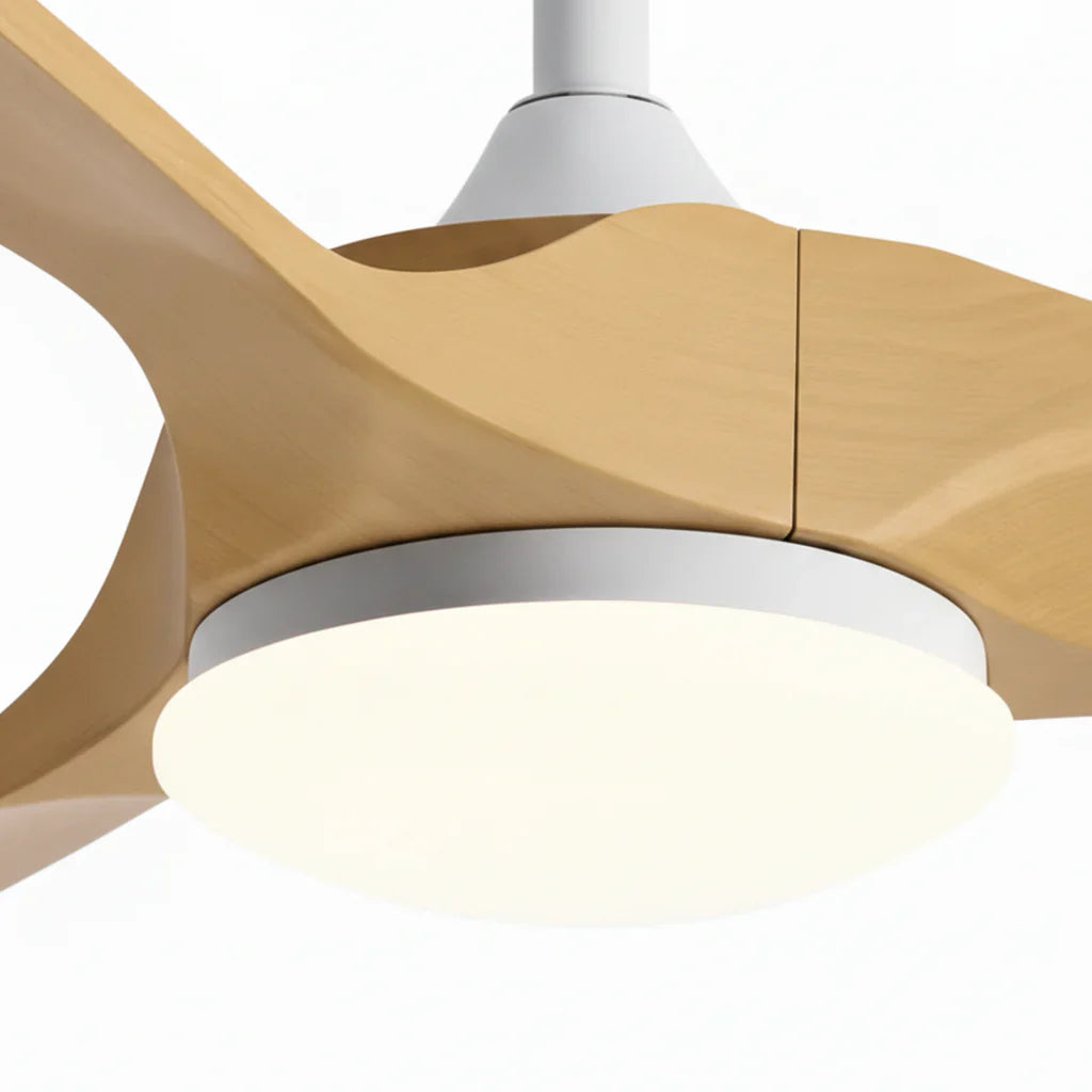 Aria | Vintage-Ventilator Weiß und Naturholz, LED