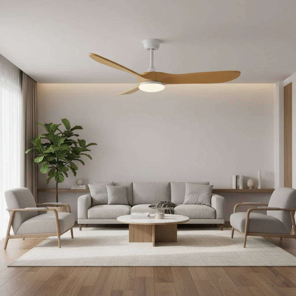 Aria | Vintage-Ventilator Weiß und Naturholz, LED